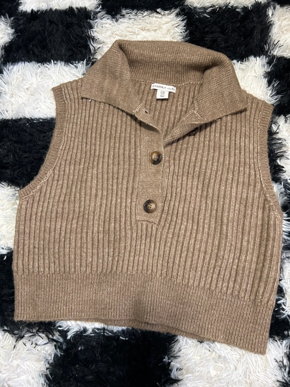 Sincerely Jules Brown Ribbed Knit Crop Polo Tank